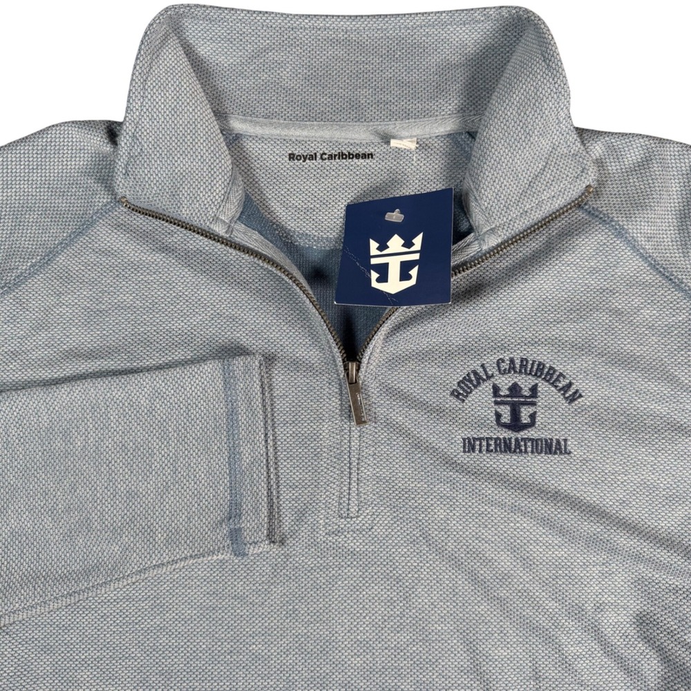 Royal Caribbean 1/4 Zip Pullover Men M Blue Waffle Knit Cruise Logo Vacation NWT